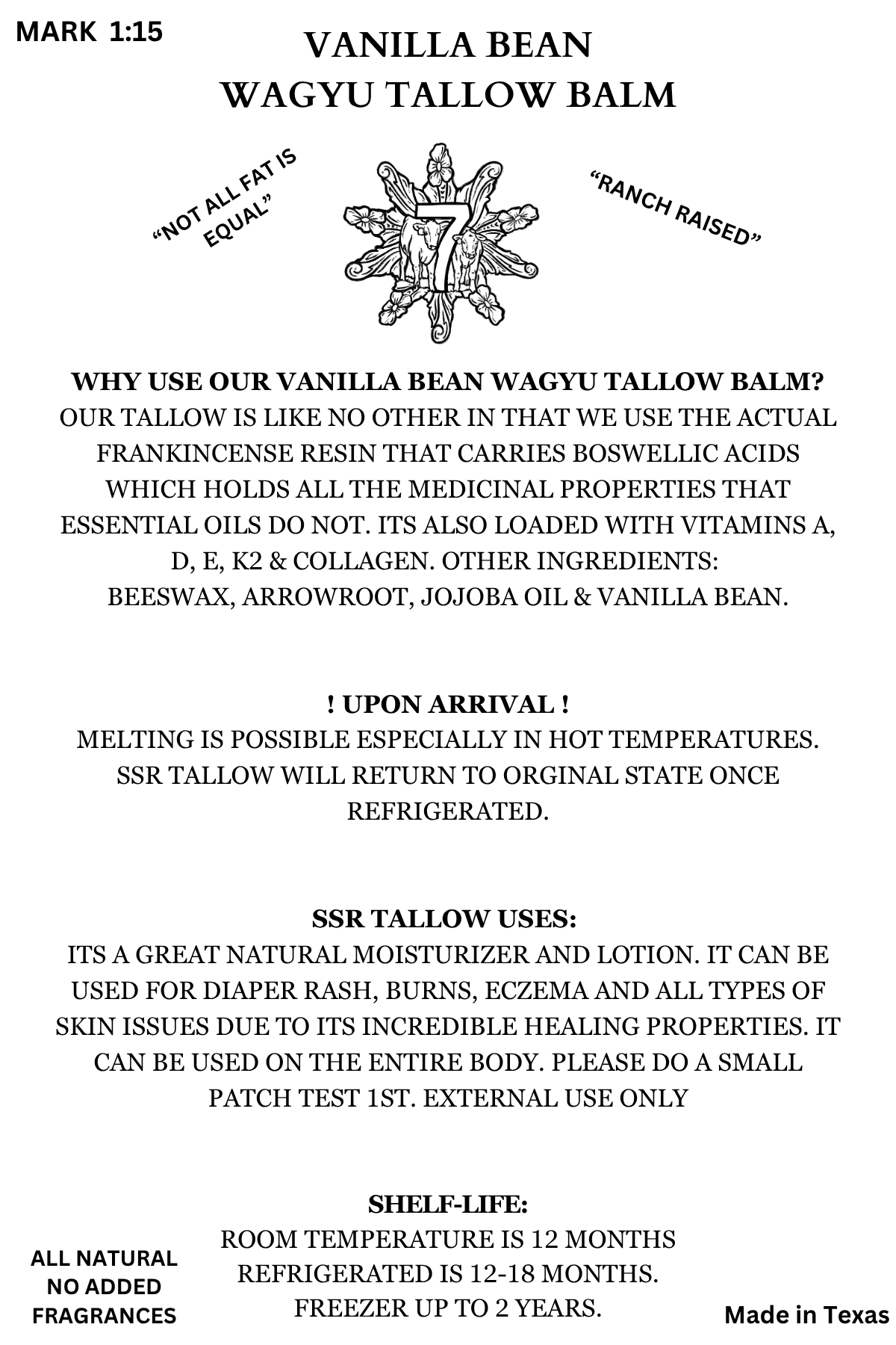 Vanilla Bean Tallow Balm - 2 oz Jar